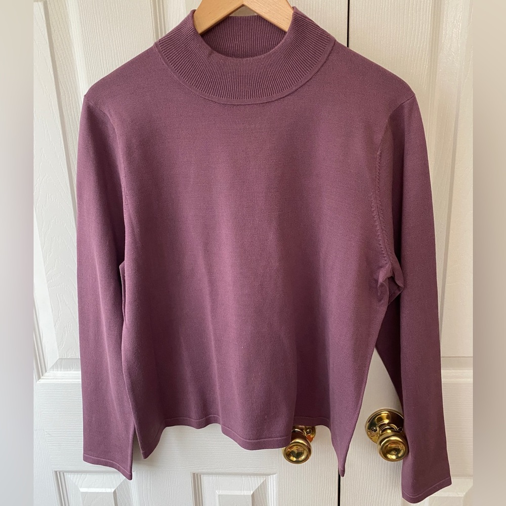 Pendleton Dusty Purple Silk Blend Mock Neck Ribbed Sweater SZ L